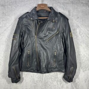 Pokerun Fieldsheer Womens L Leather Motorcycle Jacket Black Biker Moto